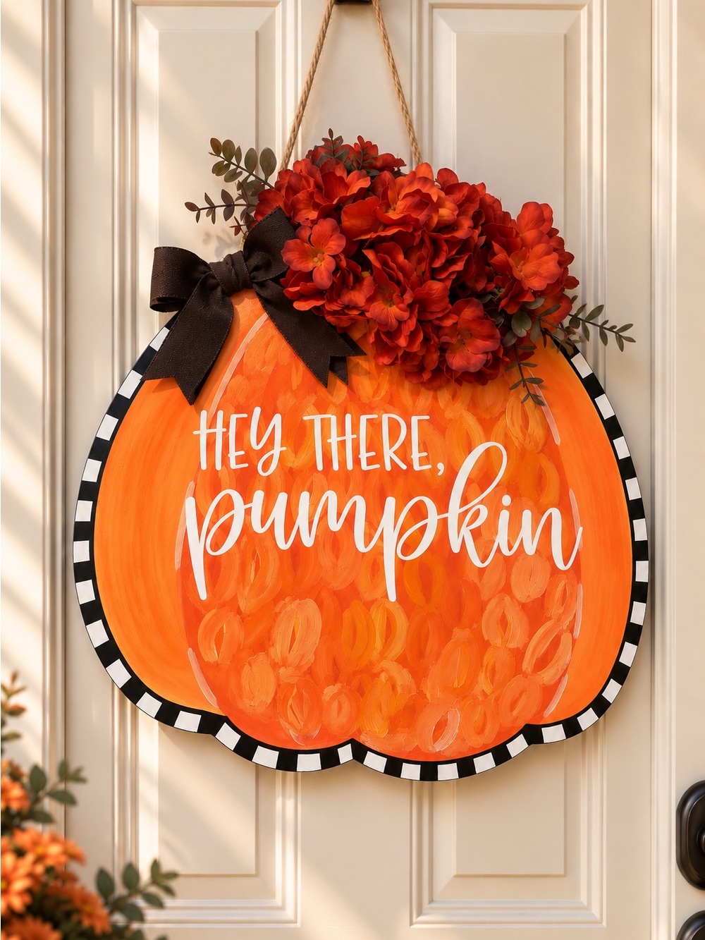 Hey There Pumpkin Orange Door Hanger - Fall Home Party Decor